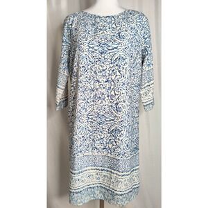 Skies Are Blue Resort Floral Print Shift A Line Dress 3/4 Sleeve Travel Small